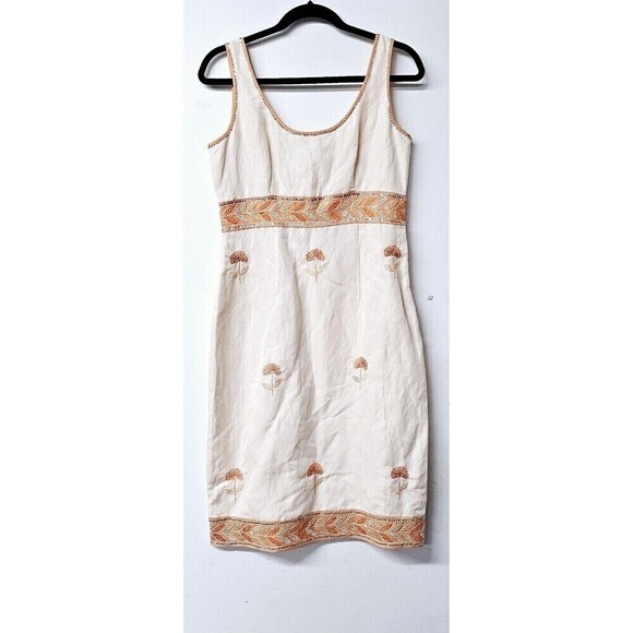 SIGRID OLSEN NWT Tan Embroidered Silk & Linen  Blend Women Dress (4) $240 - Picture 1 of 8